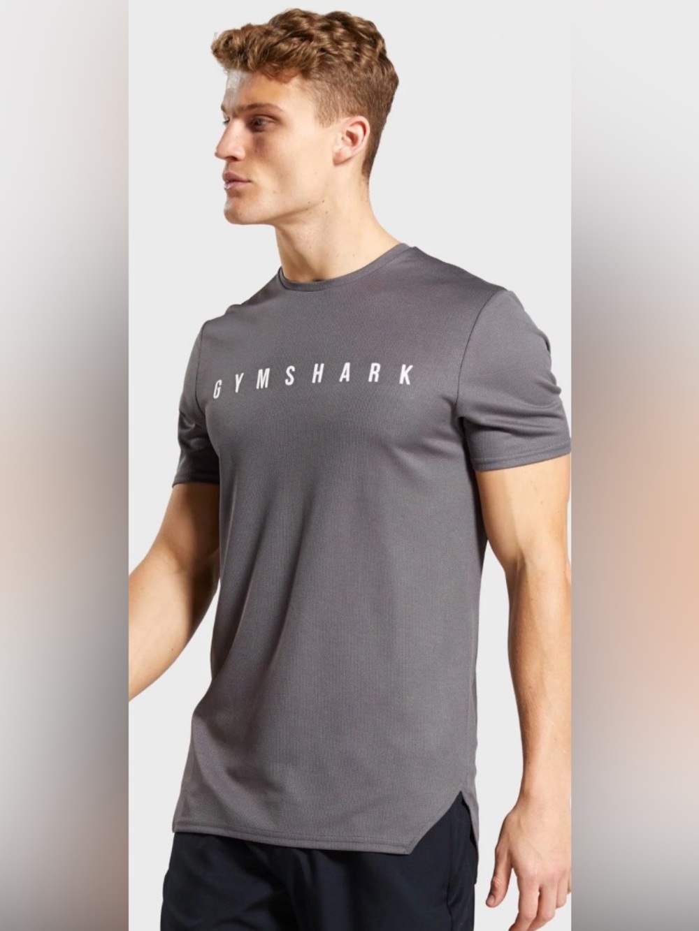 Gymshark Menβs Recharge Crew Neck T-Shirt in Gray with White Logo medium